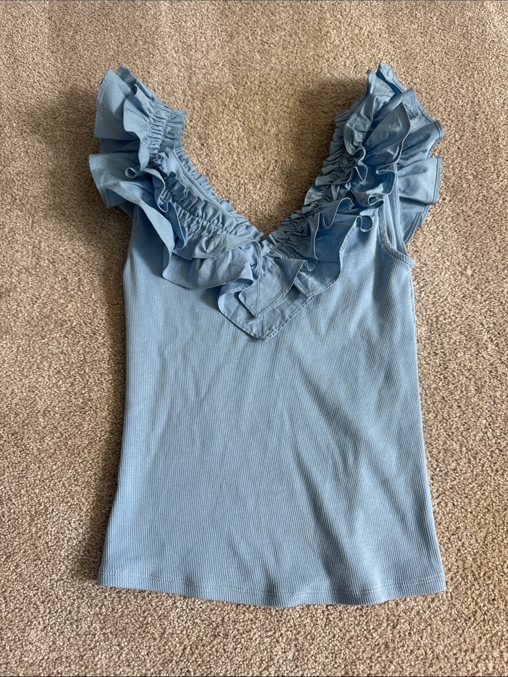 Express Sky Blue Ruffle V-Neck Tank - Picture 1 of 4